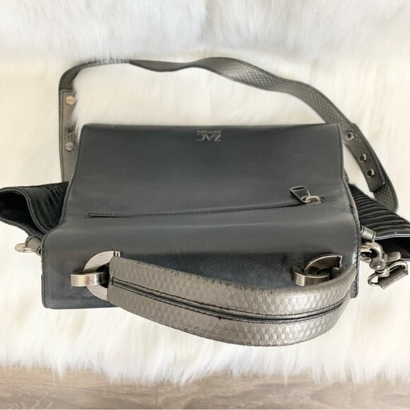 Zac Posen Eartha Bag Colorblock Leather Satchel Top Handle Black Grey - Picture 9 of 16